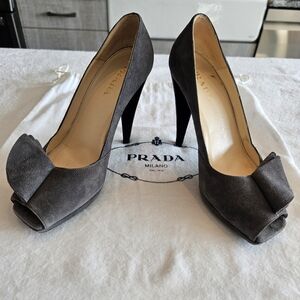 Prada Women's Dark Gray Suede Heels